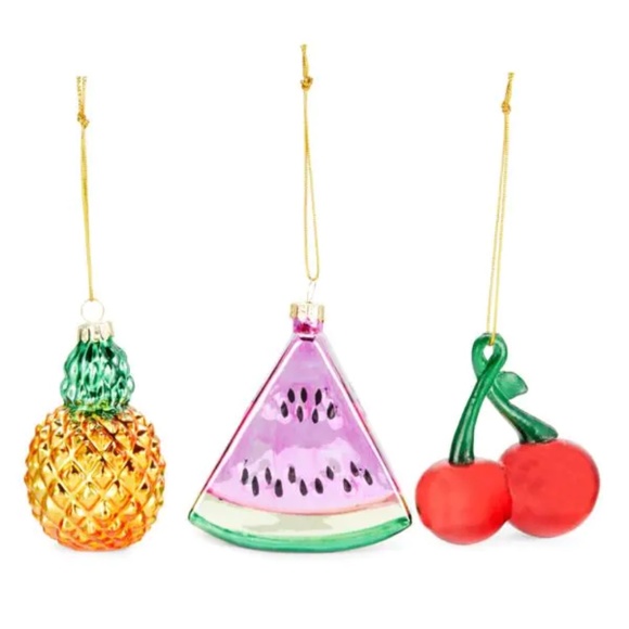 NWT Saks Fifth Avenue 3-Piece Fruit Ornament Set, Cherries Watermelon Pineapple - Picture 7 of 7